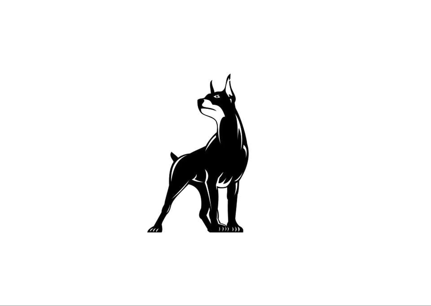 Stylized doberman silhouette mark in solid black against a clean white field.