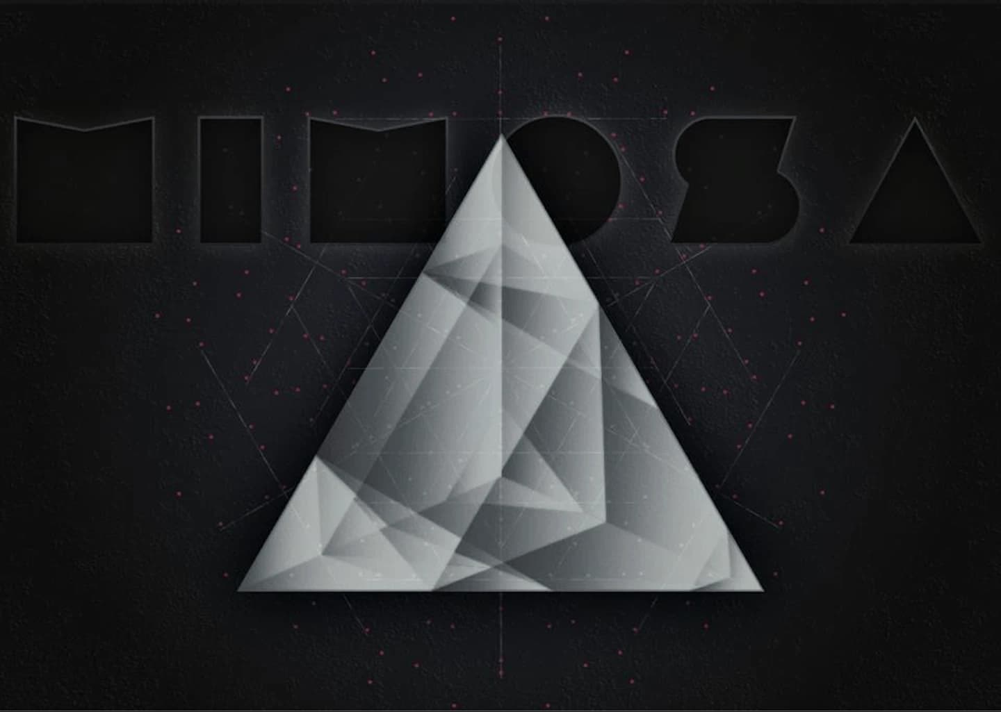 Mimosa album art: a faceted glass triangle suspended over a textured black field.