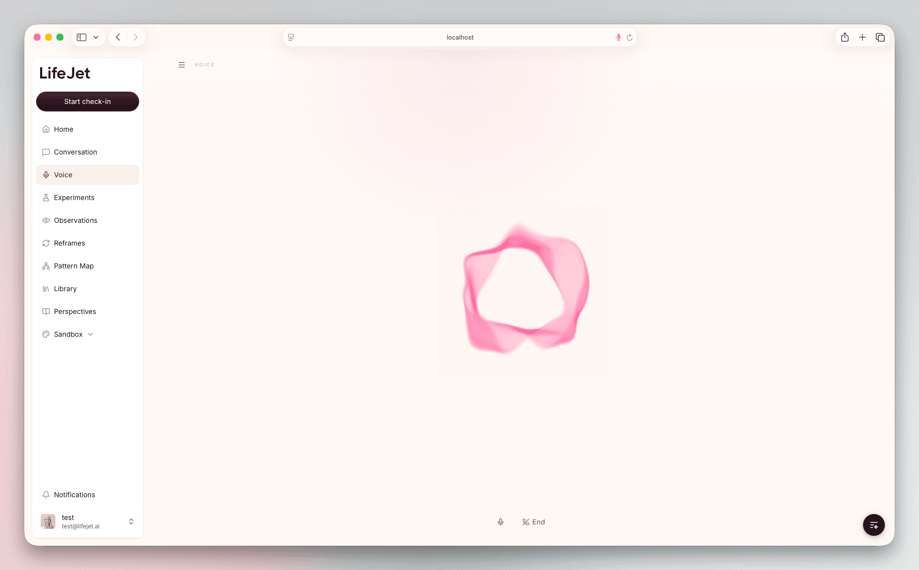 LifeJet voice session with a large rose audio aura